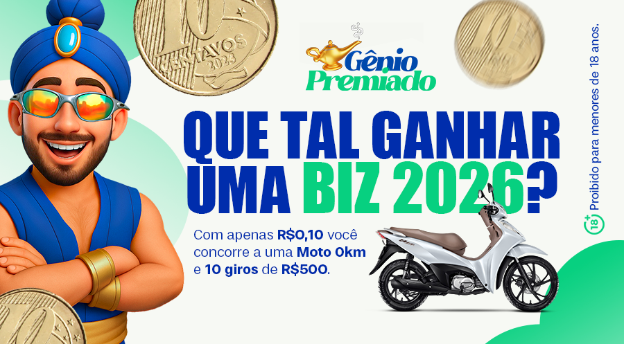 BIZ EX 0KM 2026 + R$5.000 em bilhetes premiados